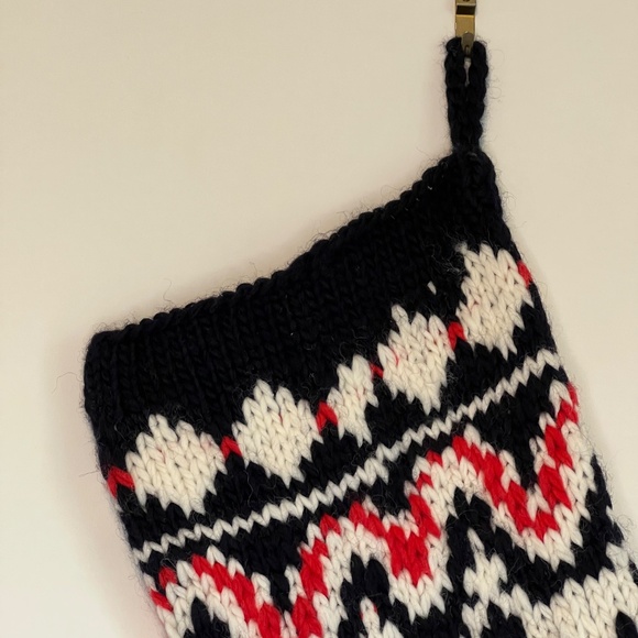 Hand Knit CHRISTMAS STOCKING Knit Black Red & White Nordic - Picture 7 of 9